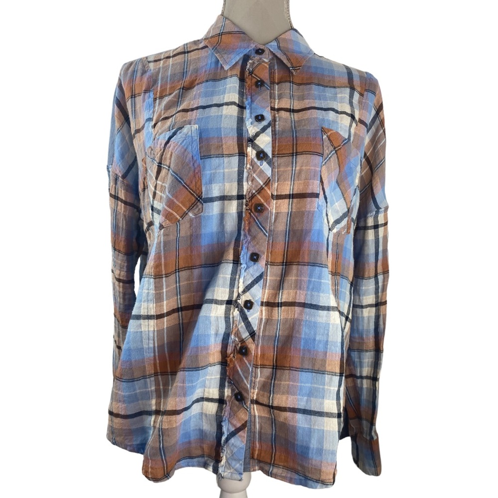 Free People We The Free Plaid Shirt Size Medium Button Down Lightweight